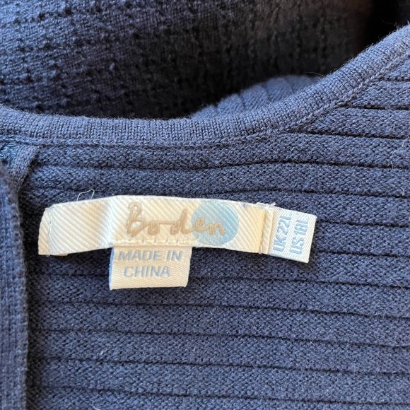 Boden US 18L Navy Blue Libby Textured Sweater Dress 3/4 Sleeve Cotton Wool Blend - Picture 2 of 10